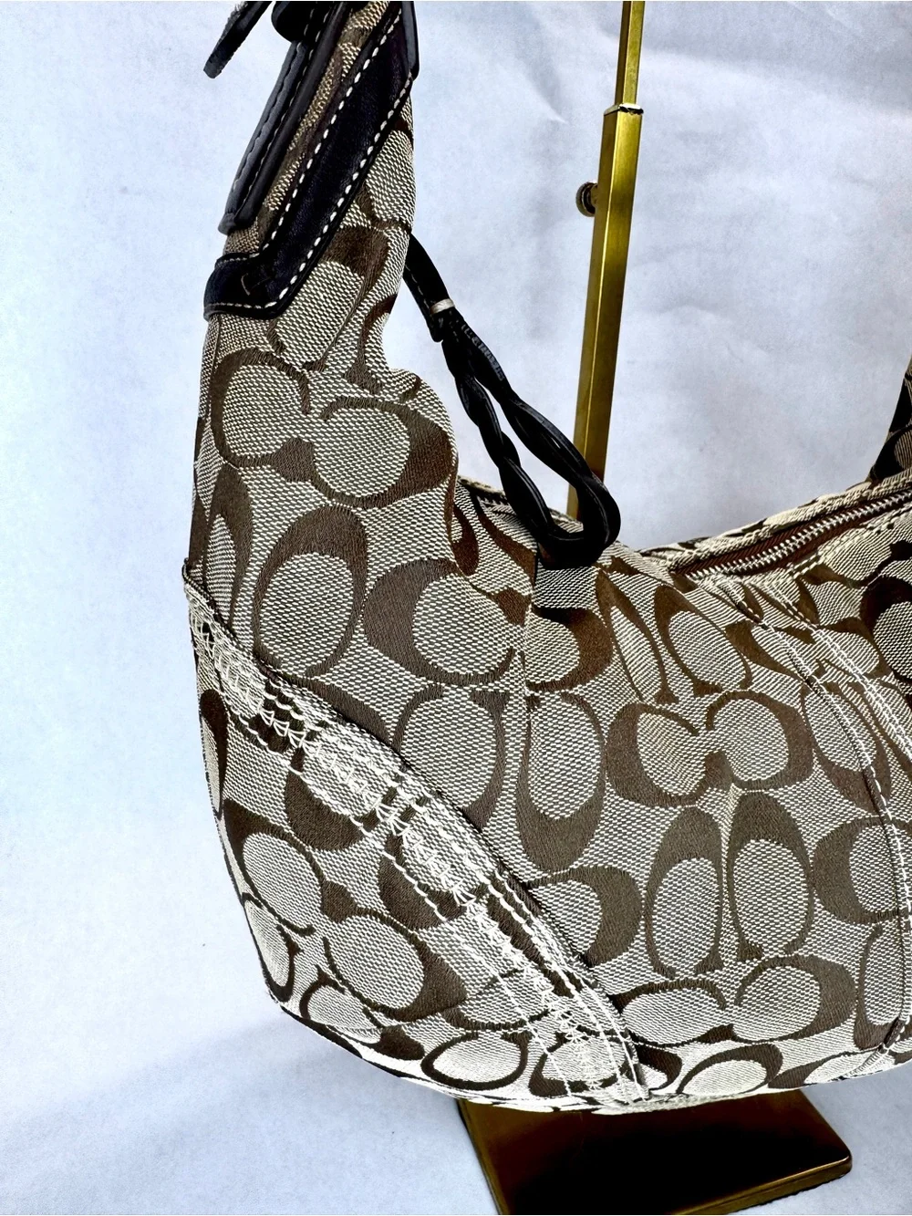 Coach K0668-10601 Signature Jacquard Hobo Shoulder Bag Brown